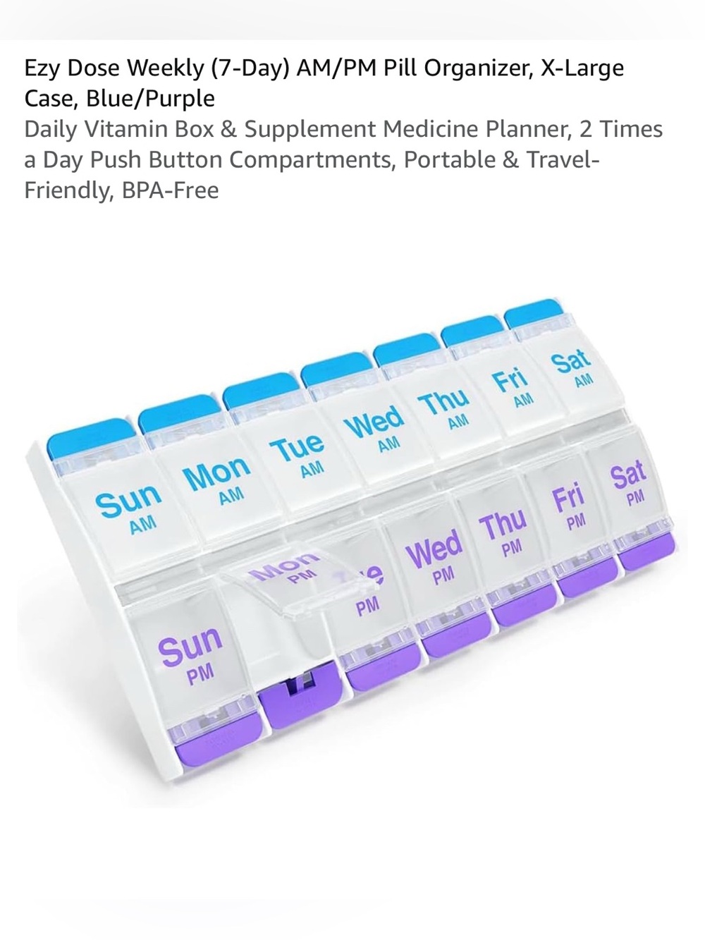 Weekly (7-Day) AM/PM Pill Organizer - Blue & Purple